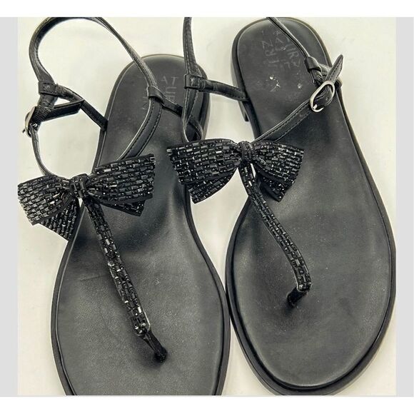 NATURALIZER Florita Bow Sandals Black Satin Stones size 12 Flat Sling Back - Picture 2 of 8